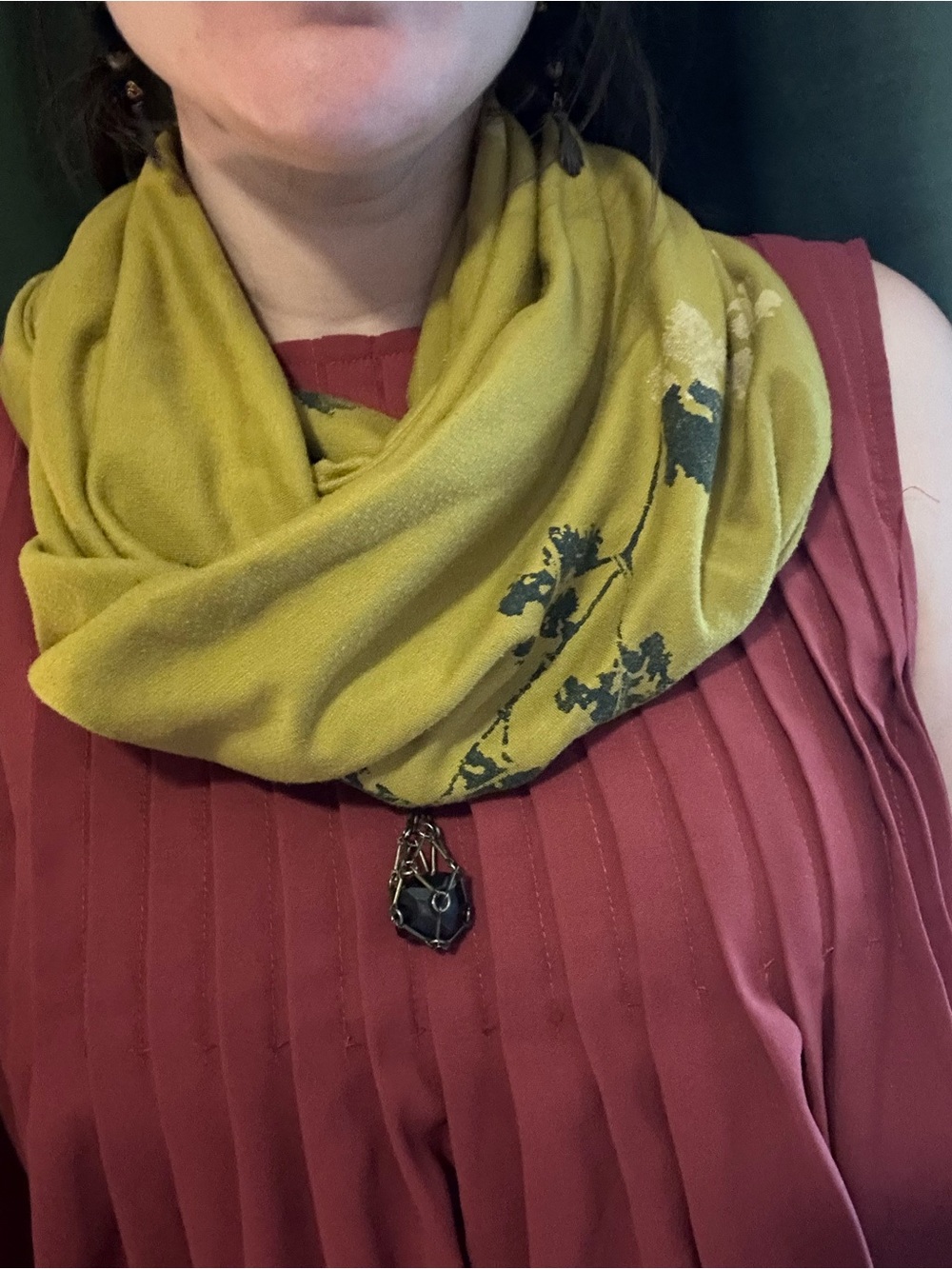 Olive Green Floral Infinity Scarf by